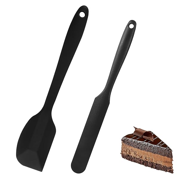 スパチュラ 2個セット シリコンヘラ ゴムヘラ シリコン製 キッチンアイテム ゴムベラ 耐熱 キッチンツール 食洗器対応 シリコン製 ケーキ クリーム 料理 製菓器具 お菓子作り (ブラック)