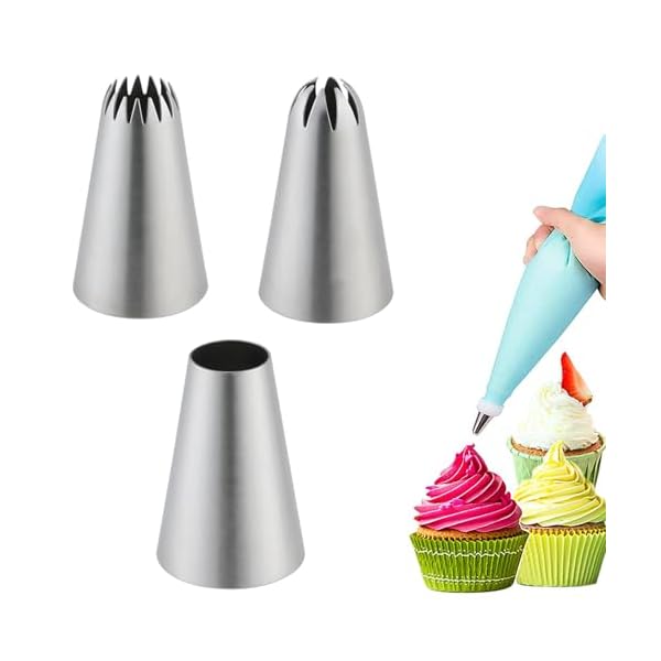 絞り口金 (3個セット) モンブラン絞り器 丸型 花型 ステンレス製 絞る 口金 ケーキデコレーション 再利用可能 お菓子作り クッキー ケーキ 製菓用品