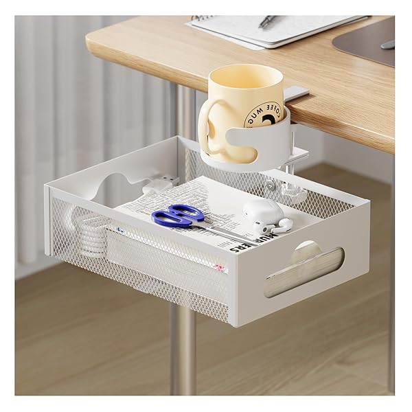 テーブル下収納ラック 360度回転式 ドリンクホルダー 穴あけ不要 クランプ式 デスク下引き出し 後付け..