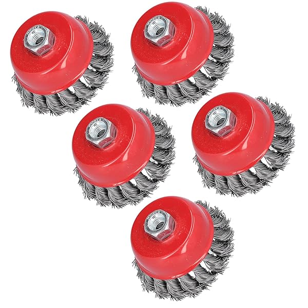 剛腕カップブラシ ひ ディスクグラインダー用剛腕カップブラシ 5個入り レッド 鋼線ブラシ M10スレッド..