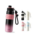 GOOM 水筒 680ml 保冷ボトル ストロー付き水筒 魔法瓶 大容量 31603 ステンレスボトル 真空断熱 ストラップ付き シームレス 漏れ防止 洗いやすい オシャレ 携帯便利 ライト スポーツ アウトドア (パープル ブラック)