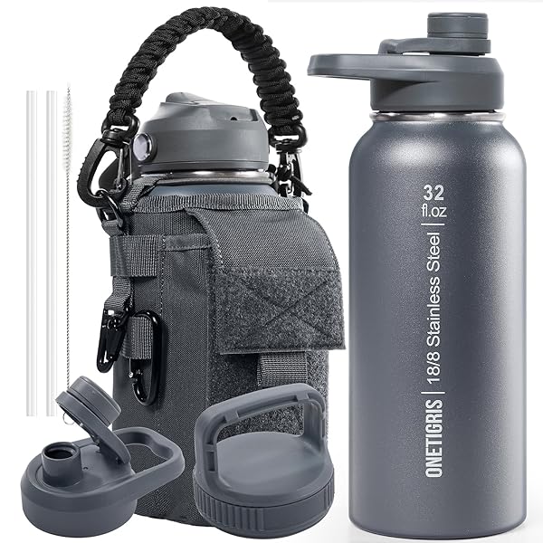 水筒 1リットル ステンレスボトル セット 水筒カバー付き 真空断熱 保温保冷 3X交換蓋 2Xストロー 1Xブ..