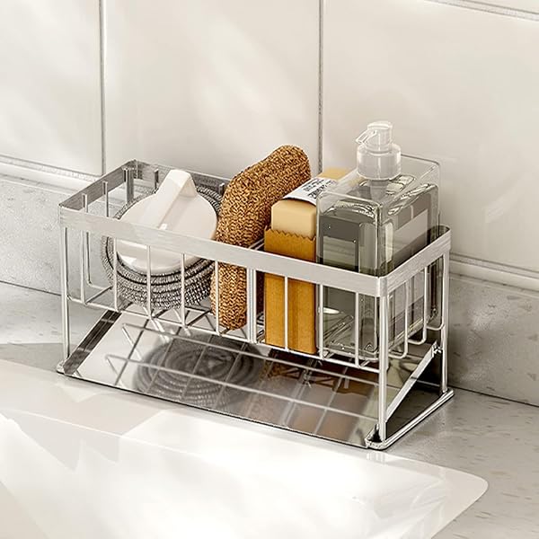 スポンジホルダー スポンジ置き キッチン 水が流れる 防錆 ステンレス製 たわし入れ キッチン 洗面台 ..