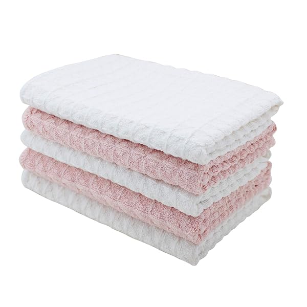 【送料無料】ふきん マイクロファイバー布巾 強力吸水 速乾 雑巾 食器 拭きガラス 窓鏡 キッチンタオル 台拭き 掃除用品 ワッフル調 キッチンクロス (桃)