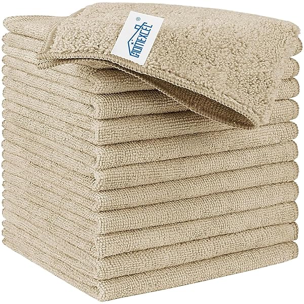 【送料無料】マイクロファイバークロス タオル 12枚入 キッチンクロス 台拭き ふきん ウエス 洗車タオルなど用 約29.21×29.21cm (ブラウン)