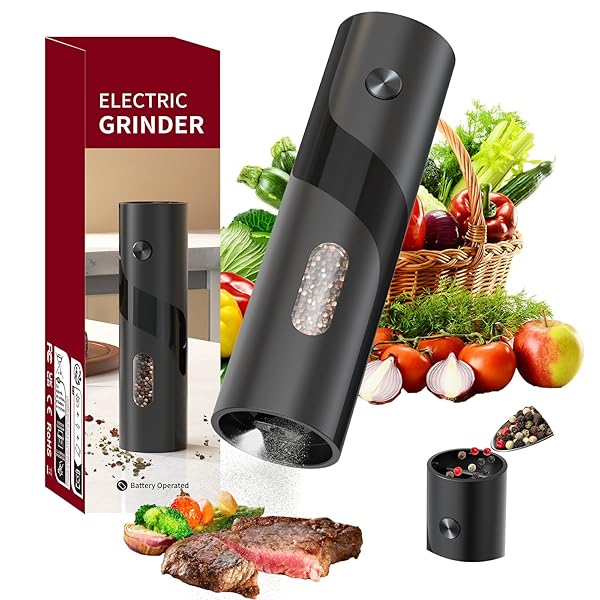 【送料無料】電動ミル 電池式ペッパーミル 粗さ調節可能 110mlコンテナ 片手で操作 明るいLED ...