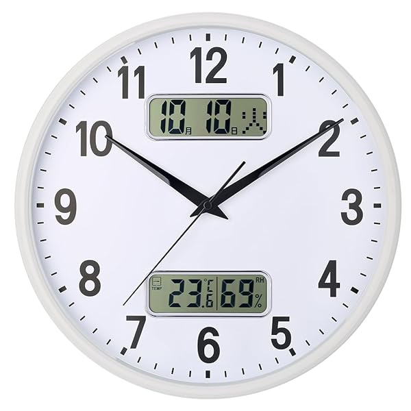 【送料無料】掛け時計 アナログ ダブルポスト 静音 連続秒針 温度 湿度 日付 曜日表示 自宅 寝室 ...