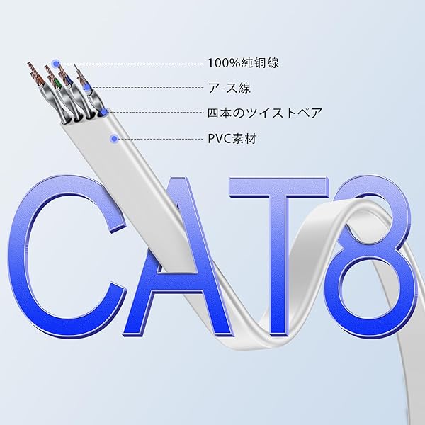 Rakuten - 【送料無料】LANケーブル 10m CAT8 フラット LANケーブル 40Gbps/2000MHzランケーブル RJ45 コネクタ