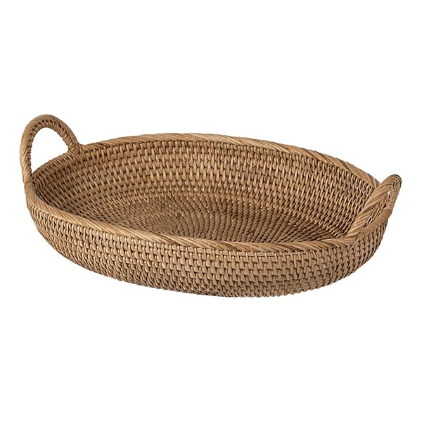 【送料無料】ラタン 楕円型 藤かご パントレー プレート バスケット パン籠 取っ手付き カフェ 居酒屋 かわいい 収納