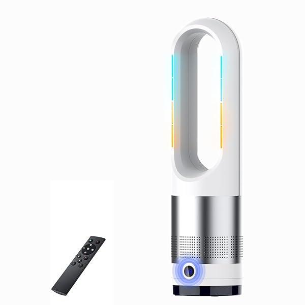 【送料無料】扇風機 羽なしタワーファン【2025冷暖兼用・羽根無し】8段階送風＆3段階温風切替 左右100°首振り 9Hタイマー機能 温風 冷風 広範囲送風 羽根なし リビング扇風機 強力送風 大風量 リモコン付 暖風送風 ファンヒーター 過熱保護