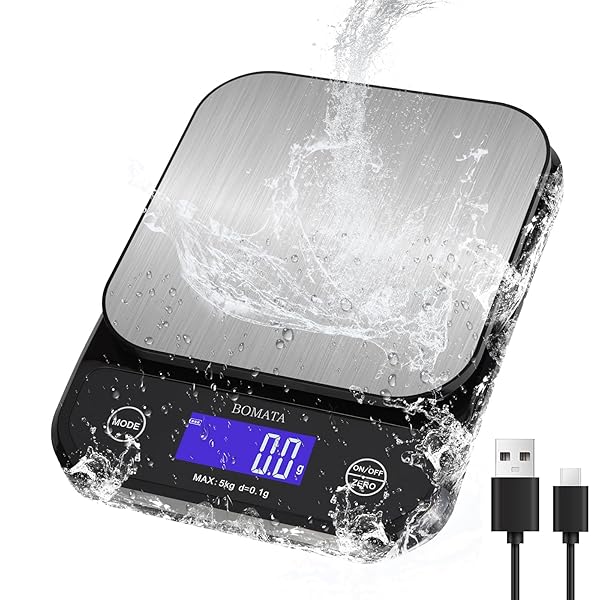 【送料無料】(ボマタ) キッチン はかり 防水IP65 洗える 0.1g 5kg TYPE-C充電&乾電池 二式給電 全視角LCD タッチセンサーボタン ステンレス製測り台 内蔵ブザー デジタル スケール 測り 【料理 クッキング お菓子 小型ペット