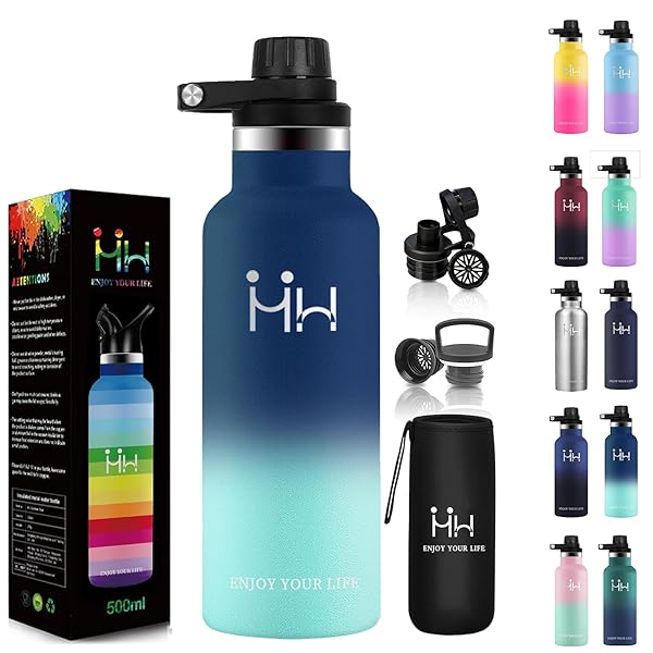 【送料無料】水筒 500ml 直飲み ステンレスボトル シームレス 大容量 洗いやすい 自転車 魔法瓶 コーヒ..