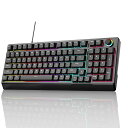 【送料無料】ゲーミングキーボード 赤軸 98 キー メカニカル LED バックライト付き ワード発光 USB ゲーミングきーボード有線 高速応答 数字キー付き 音量調整ノブ オフィス/ゲーミング コンピューター キーボード 贈り物