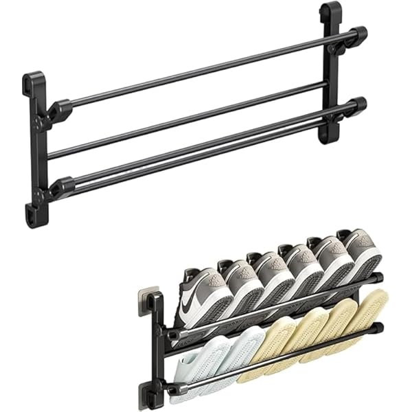 【送料無料】スリッパラック 2段式 2/4/6足用 壁掛け スリッパ 収納 粘着式 穴開け不要 両面テープ付き シューズラック スリッパ立て 靴置き 靴棚 金属...
