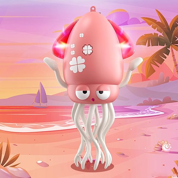 【送料無料】ダンシング イカおもちゃ 動く 電動おもちゃ 踊るタコ LEDライト＆音楽付き 子供向けロボット 障害物回避センサー搭載 動く 踊る 玩具 シェイク ダンシング 知育玩具 プレゼント (ピンク)