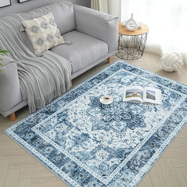 【送料無料】カーペット ラグ マット ペルシャ風 絨毯風 花柄 オールシーズン適用 滑り止め付き 寝室 リビング 玄関マット 地毯 じゅうたん 洗える 防音マット 防ダニ 防臭 (柄B, 120×160cm)