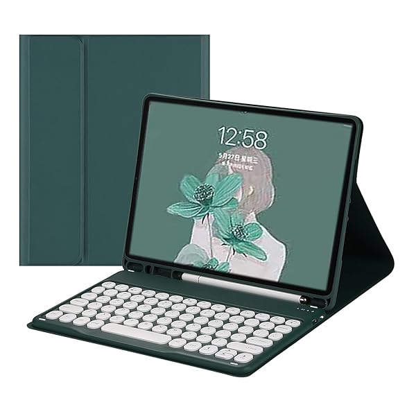 【送料無料】2021年型 Fire HD 10 Plus/HD 10 第11世代 キーボード ケース 丸型キー 可愛い カラーキーボード カラフル 10.1インチ タブレットFire HD 10 プラス 丸い 分離式 キーボード付き カバー (深緑)