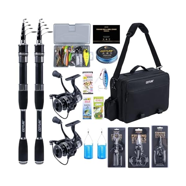 【送料無料】1.8m伸縮式釣り竿とリールのコンボ、伸縮式釣り竿と9+1スピニングリール、900Dオックスフォード/600D PVCキャリアバッグ付き、海水淡水用旅行用釣り竿コンボスタートキット、ハードパック