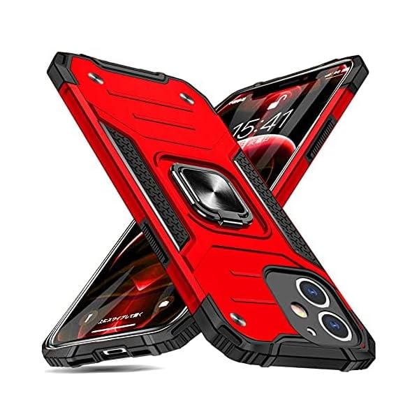 【送料無料】iPhone 11 用 ケース リング付き 衝撃吸収 耐衝撃 落下防止 米国軍事MIL標準取得 スタンド機能 PC+TPU 二重構造 防塵 薄型 軽量 一体型 360度回転 全面保護カバー アイフォン 11 ケース 赤 MJJ-1051-