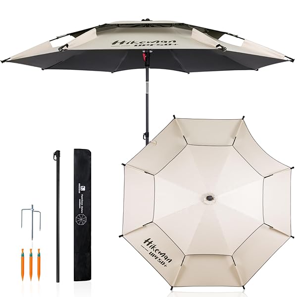 【送料無料】釣り パラソル 風に強い 大型 釣り用パラソル ビーチパラソル 釣り用傘 日除け チルト機能付 軽量 持ち運び 万力 防水 UVカット コンパクト フィッシングパラソル キャンプ アウトドア用 収納バッグ付き（アイボリー220cmタイプA