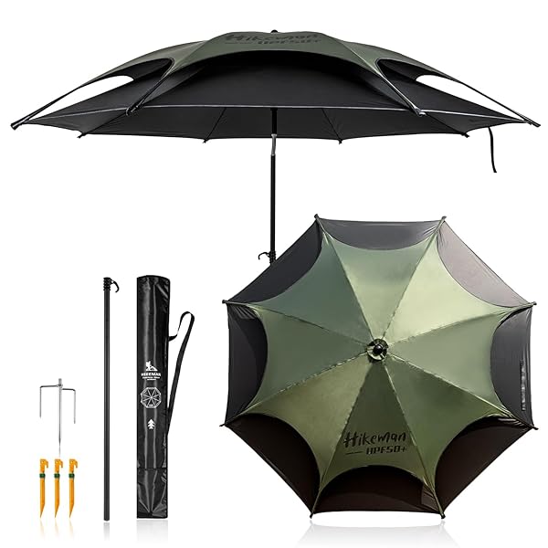 【送料無料】パラソル 釣り 風に強い 大型 釣り用パラソル ビーチパラソル 二層式 チルト機能付き UVカット 防水 軽量 持ち運び 収納袋付き 釣り傘 フィッシングパラソル アウトドア キャンプ（グリーン×ブラック 直径220cm）