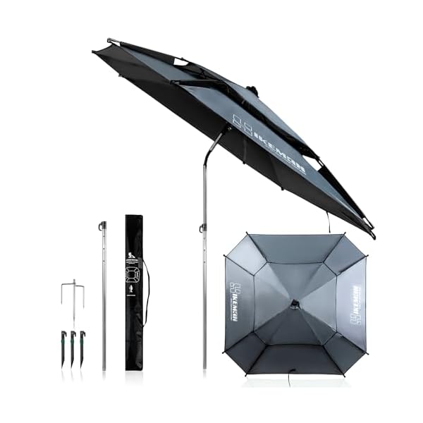 【送料無料】パラソル 風に強い 釣り 大型 ビーチパラソル 長方形 UPF50+ UVカット チルト機能付き 耐水圧PU4000+ 防水 軽量 収納バッグ付き コンパクト アウトドア キャンプ (グレー)