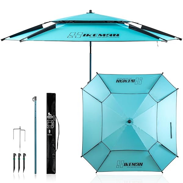 【送料無料】パラソル 風に強い 釣り 大型 ビーチパラソル 長方形 UPF50+ UVカット チルト機能付き 防水 耐水圧PU4000+ 軽量 収納バッグ付き コンパクト アウトドア キャンプ (ブルー)