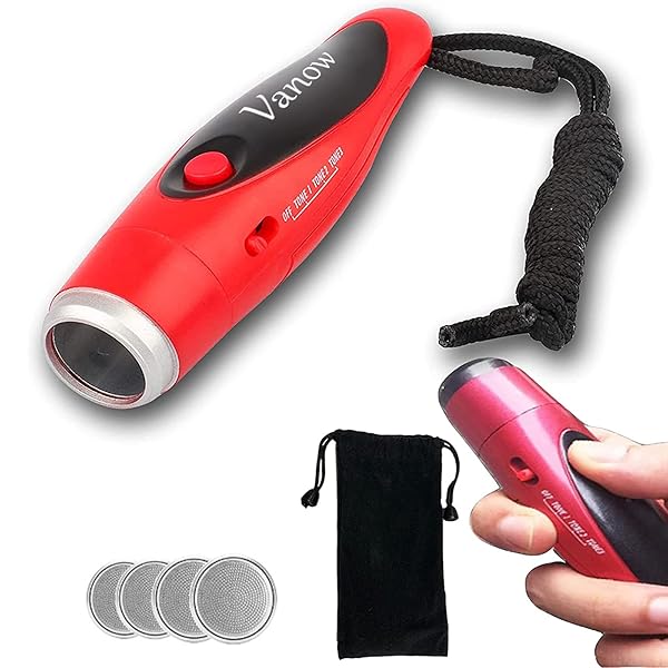 【送料無料】電子ホイッスル 電子笛 レッド 3種類ホイッスル音 大音量 120db ボタン電池 収納袋 日本語..