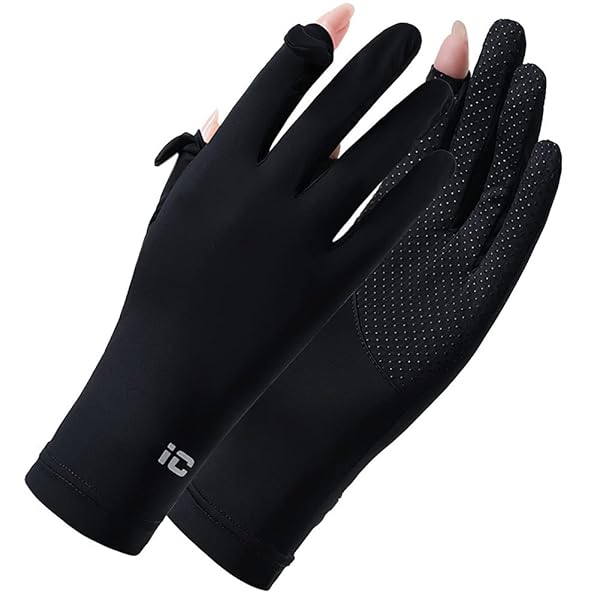 【送料無料】手袋 レディース 夏用 【-5°ひんやり冷肌触感・UPF50+認証取得・左右指出し・スマホ操作・滑り止め設計】肌に優しい UV手袋 薄手 手荒れ 紫外線対策 UVカット 締め付け感ゼロ 柔らかい 保湿ケア 無地 運転用 男女兼用 (#01