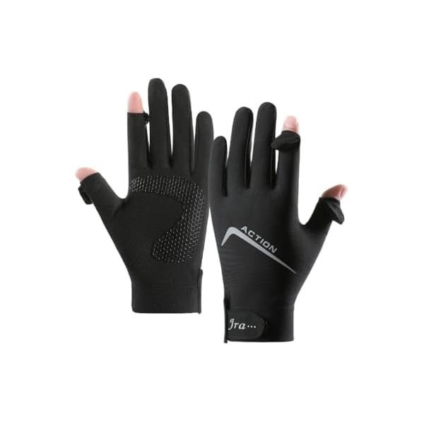 【送料無料】手袋 メンズ 夏 UVカット手袋 薄型 UPF50+【手のひらメッシュ通気設計・夏でも蒸れない】暑い季節でも快適な接触冷感 2指出し設計・タッチパネル対応 UV手袋 日焼け防止手袋 通学・通勤・自転車・運転 (ブラック)