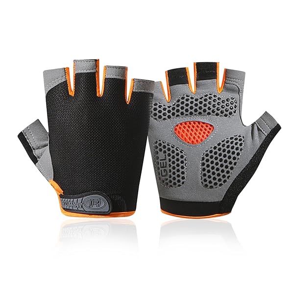 【送料無料】サイクルグローブ 夏 自転車 手袋 指なし 指切り(パッド衝撃吸収/メッシュ通気性/3D立体/耐磨耗性/滑り止め) サイクリンググローブ ロードバイク 伸縮性 メンズ レディース 男女兼用 (オレンジ, M)