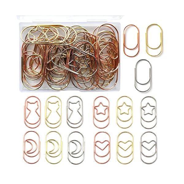 【送料無料】ゼムクリップ 【30枚セット】ペーパークリップ クリップ 可愛い ネコ ハート 月 星 ブックマーク 金属製 書類整理/招待状/付箋/手紙/メモ帳用 文房具 事務用品 カラー 豊富 メモクリップ 5種類3色 収納ケース付き