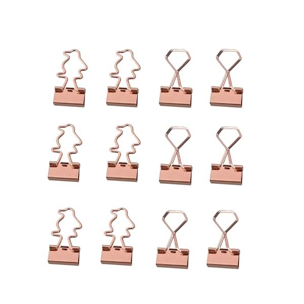 【送料無料】ダブルクリップ 12個入り 19mm ペンギン型+ダイヤモンド型 キャンディーカラー 金属製 文房具 ファイル整理 書類整理 事務用品 オフィス かわいい ファッション （ローズゴールド）