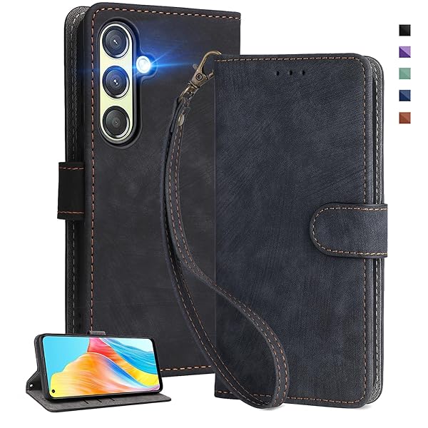 【送料無料】UnivoColors Galaxy S25 (SC-51F/SCG31) 手帳型 スマホケース 携帯カバー 高級合皮 RFIDブロッキング カード収納 専属ストラップ同梱 マグネット開閉 全面保護 カメラ保護(ブラック)