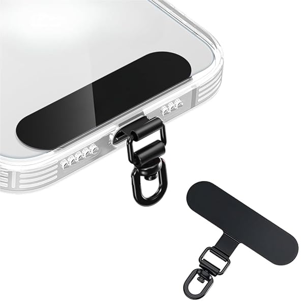 【送料無料】スマホ ストラップホルダー ステンレス鋼 耐久性 360度回転タイプ 折れ曲がり設計 浮きにくい 0.3mm極薄 軽量 充電影響なし 落下紛失防止 全機種対応 挟むだけ ブラック