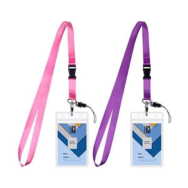 【送料無料】IDカードホルダー 縦型 B8 クリア ネームホルダー ソフト ビニール製 社員証/名札ケース 定期入れ パスケース 両面 防水 2個セット ピンク+パープル