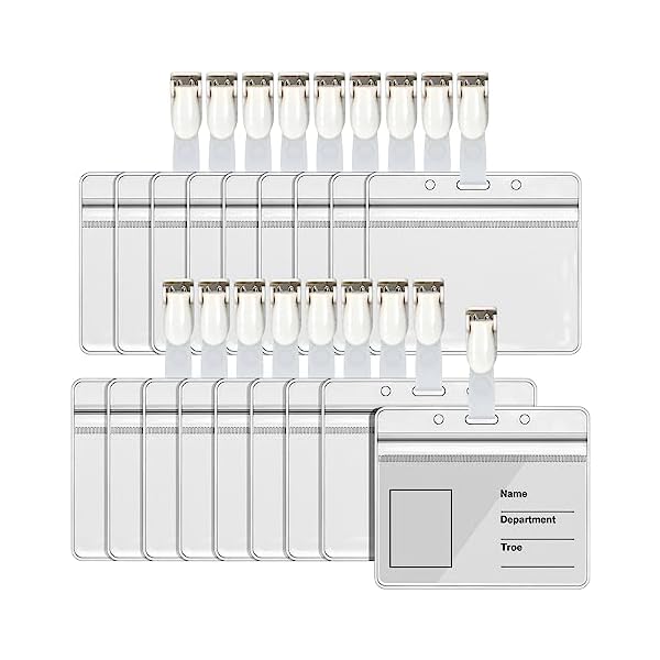 【送料無料】35枚入れ 名札クリップ バンドクリップ ネームホルダー 横型 ホワイト 透明名札ケース 社員証 ネームクリップ クリップ付き PVC製 落下防止 防水 両面用 通学通勤 名刺 展示会 会議 イベント用 ケース 学生 観光客 男女兼用