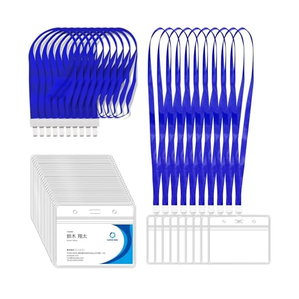 【送料無料】ネームホルダー 名札 ケース idカードホルダー 吊り下げ名札 首掛け ネックストラップ名札 名刺 ホルダー イベント 社員証 展示会 交流会 スタッフ 学校 透明 横型 (10枚,青色)