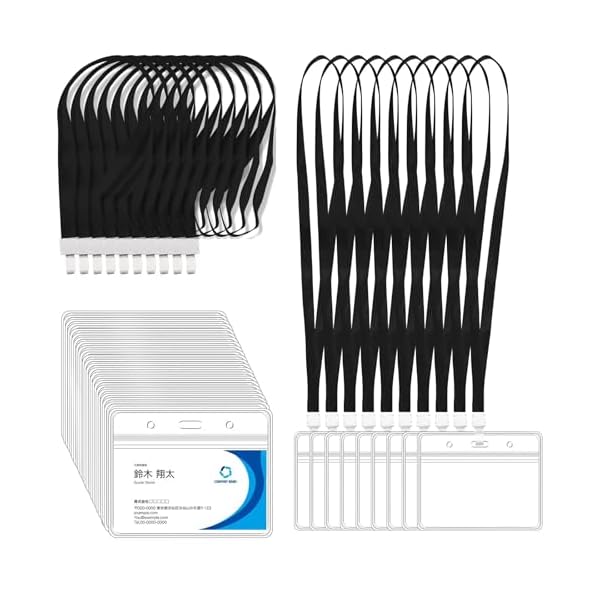 【送料無料】ネームホルダー 名札 ケース idカードホルダー 吊り下げ名札 首掛け ネックストラップ名札 名刺 ホルダー イベント 社員証 展示会 交流会 スタッフ 学校 透明 横型 (50枚,黒)