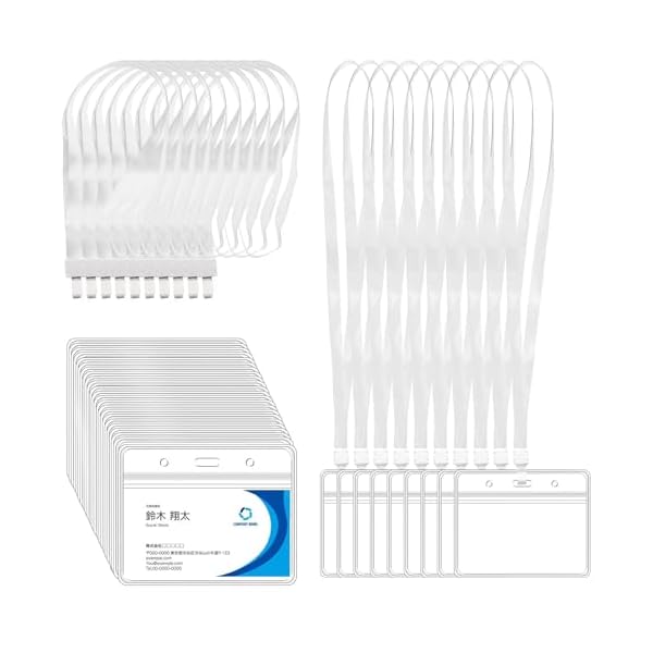 【送料無料】ネームホルダー 名札 ケース idカードホルダー 吊り下げ名札 首掛け ネックストラップ名札 名刺 ホルダー イベント 社員証 展示会 交流会 スタッフ 学校 透明 横型 (30枚,白)