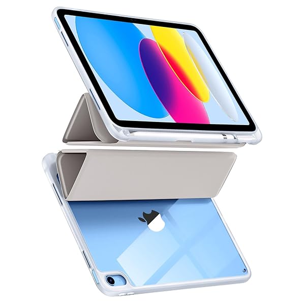 【送料無料】【2025最新型】対応iPad 11世代 ケース - 対応iPad 第11/10世代 ケース 三つ折りスタンド ペンシル収納 軽薄 軽量 DIY透明オートスリープ機能対応 耐衝撃 グレー