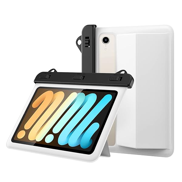 【送料無料】タブレット防水ケース スタンド仕様 8.5インチまでのタブレット適用 透明防水カバー 首掛けバンド付き 浴室 お風呂 プール 水泳 砂浜 海水浴 iPadMini 6 2021/iPadMini 5 2019/4/3/2 & FireHD