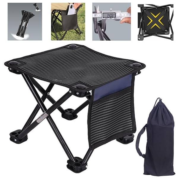 【送料無料】折りたたみ椅子 アウトドアチェア サイドポケット付き 耐荷重200kg 折りたたみコンパクト椅子 おりたたみいす 軽量 【520gだけ】サイズ：29*29*24cm 持ち運び 折り畳み 1秒瞬間収納 収納バッグ付き アルミ合金 持ち運び