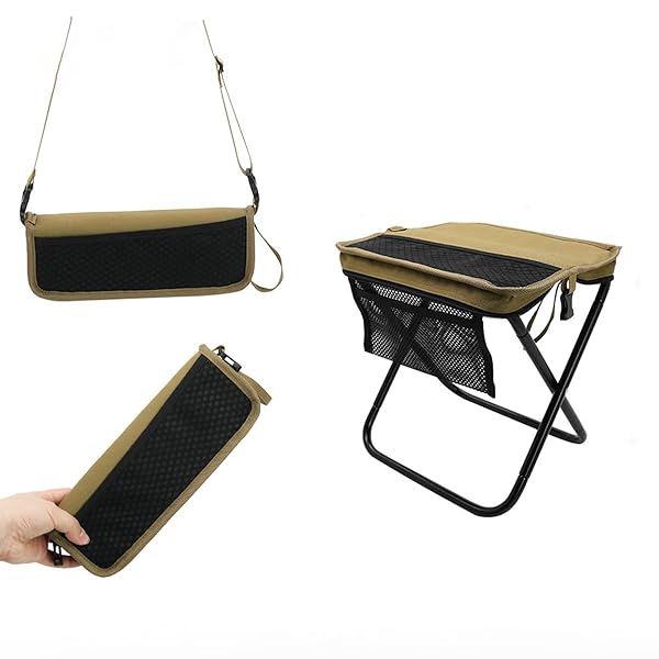 【送料無料】【2025Newモデル】折りたたみ椅子 アウトドアチェア コンパクト 軽楽耐 収納袋一体型 超軽量 肩掛けストラップ付き 耐荷重150kg キャンプ/花見/釣り コンパクト折り畳みチェア 炭素鋼 持ち運び便利 Khaki S