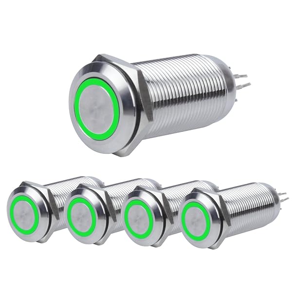 【送料無料】Space オルタネイト 防水 押しボタンスイッチ ON/OFF 5個セット JSANKG-01(装着内径12mm) (グリーン)