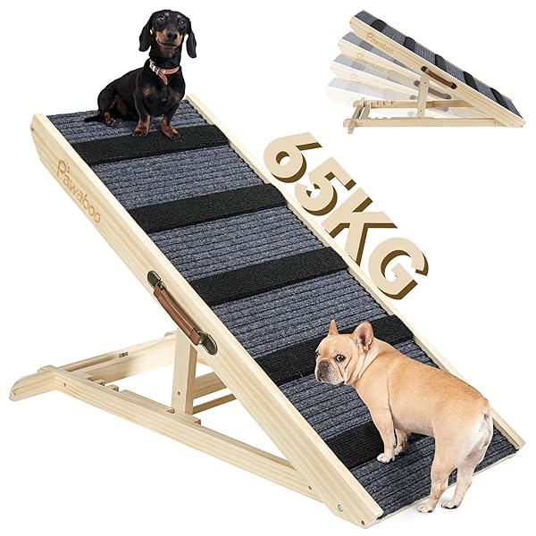 【送料無料】ペットスロープ 高さ57cm ペットステップ 4段調節 小型犬用 中型犬用 大型犬用 坂状 高さ調節可能 段差がない 安定 滑り止め 木製 ステップ 幅40cm 省スペース 持ち運びやすい 組立簡単 子犬 老犬 ペット介護用 足腰の負担