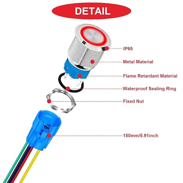 ������̵����1�� 16mm �俧 ����ե��å����ץå���ܥ��󥹥��å� DC 12V 5A ���󥪥� ���ƥ�쥹�� �ɿ� �ֿ�LED ŷ�Ȥ��إإå� 0.63���������դ����� �磻�䡼�����åȥץ饰��������å��դ� �֡��ܡ��ȡ�RV��