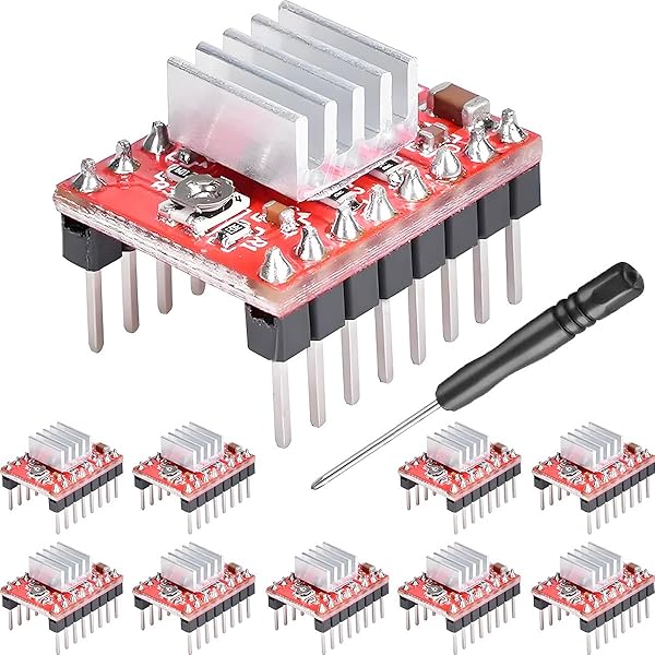 【送料無料】ステッパーモータードライバーモジュール A4988 Stepstick 調整可能ドライバーモジュール（ヒートシンク、ドライバー付属）3Dプリンター Reprap 対応、for Arduino Mendel Huxley用、10個セット