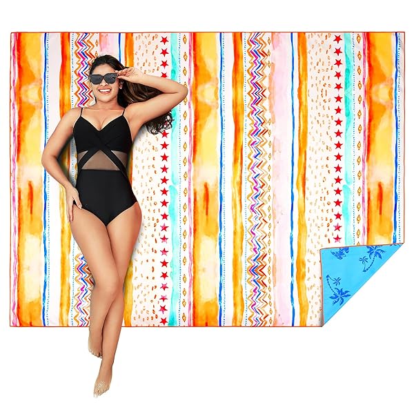 【送料無料】ビーチタオル90×180CM大判サイズ 防砂 薄手 ポーチ付き 旅行タオル マイクロファイバー 吸水 速乾 軽量 ビーチマット 海 プール 速乾 ジム ヨガマット 敷物 (ボヘミア, 203*152cm 1枚)