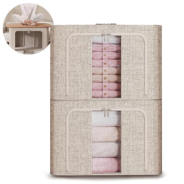 【送料無料】収納ボックス 収納ケース2点セット 66L大容量 衣類収納 折りたたみ 取っ手付き ふた ...